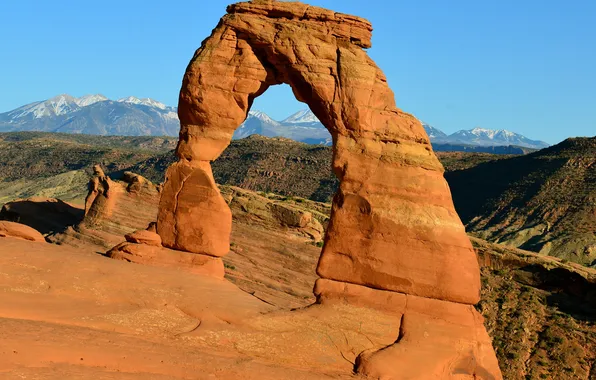 The sky, mountains, rocks, arch, USA, Arches National Park, uta