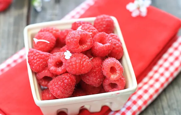 Flowers, raspberry, basket, napkin