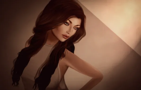 Look, girl, face, rendering, background, hair