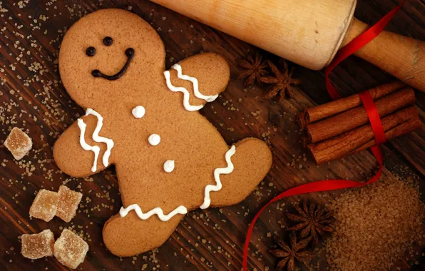 Winter, food, New Year, cookies, Christmas, man, sugar, cinnamon