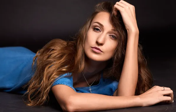 Look, girl, face, pose, portrait, hands, long hair, the dark background