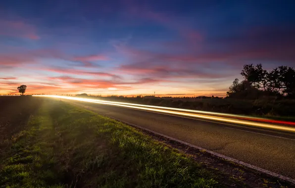 Picture road, sunset, lights