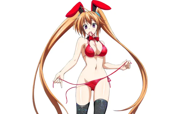 Girl, sexy, cleavage, thighhighs, erect nipples, long hair, boobs, animal ears