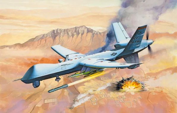 Art, painting, drone, avaition, MQ-9 Reaper Predator