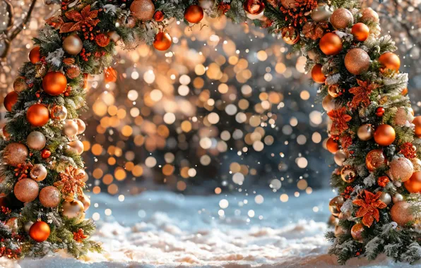 Blue, White, Snow, Orange, Beautiful, Holiday, AI art, New Year
