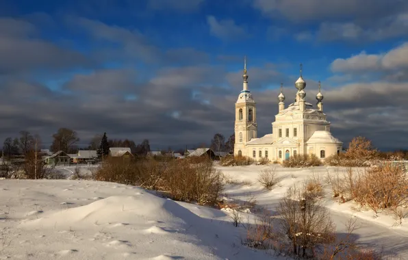 Picture winter, snow, landscape, nature, village, village, Church