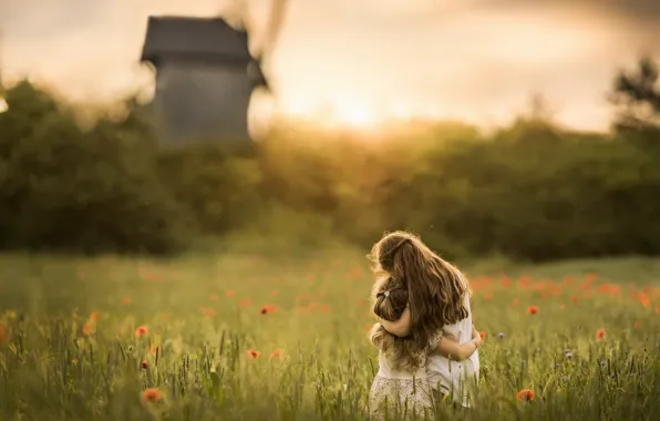 Field, summer, sisters