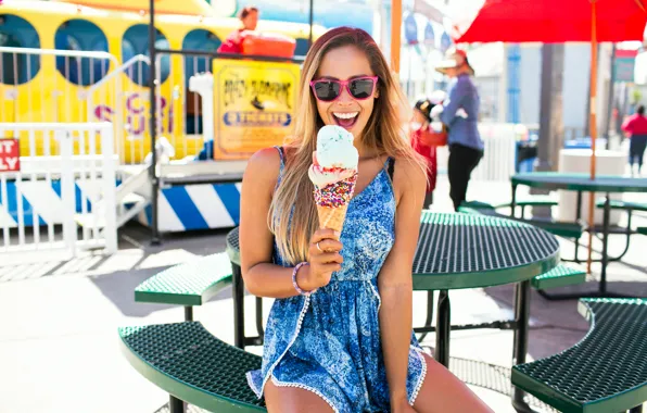 Girl, glasses, ice cream