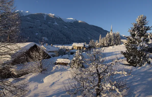 Picture winter, snow, landscape, mountains, nature, home, village, forest