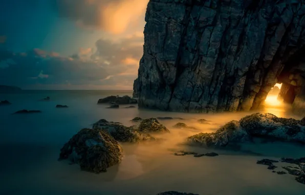 Rock, dawn, Scotland, arch, Isle of Skye