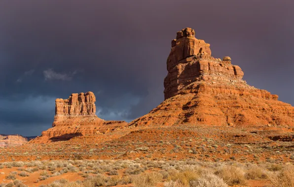 The sky, clouds, vegetation, desert, stump, structure, USA, America