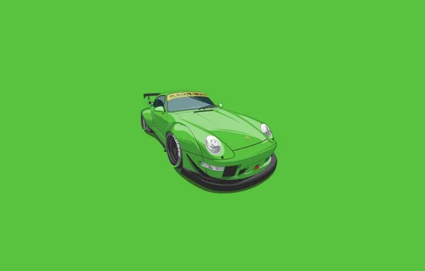 Picture Porsche, Green, Digital, Illustration, 993, RWB, Minimalistic