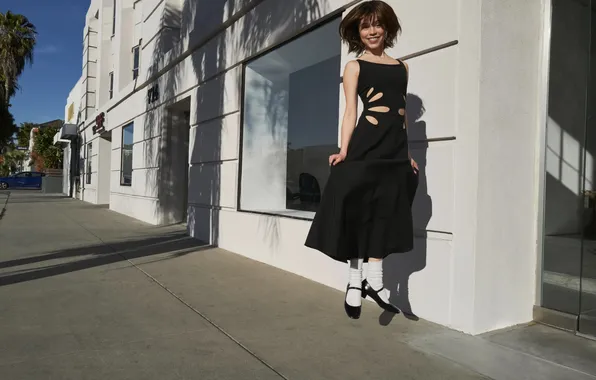 Look, smile, makeup, figure, actress, background street, Jenna Ortega, Jenna Ortega
