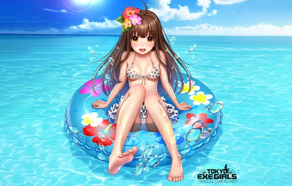 Girl, sexy, cleavage, long hair, sea, boobs, anime, beautiful