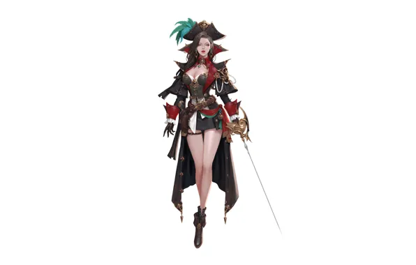 Picture girl, sword, pirate, art, background, Minimalism, Byeol kim, Coco kim