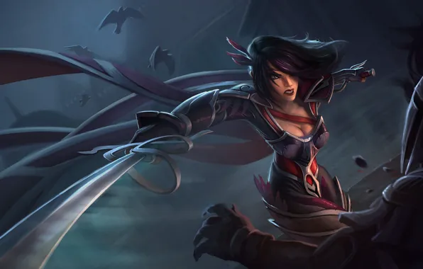 Picture girl, weapons, blood, armor, blow, League of Legends, LoL, Nightraven Fiora