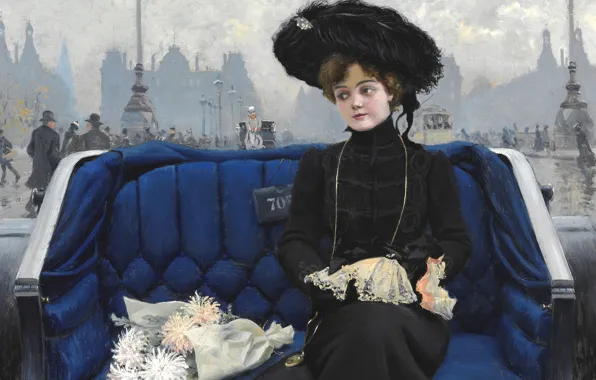 Picture Danish painter, Copenhagen, Copenhagen, 1902, Danish painter, Paul Gustav Fischer, Elegant young woman in a …