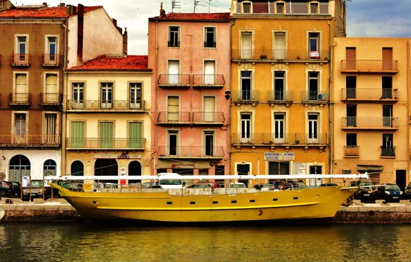 France, building, Sea, Yellow, Boat, France, sea, urbanism