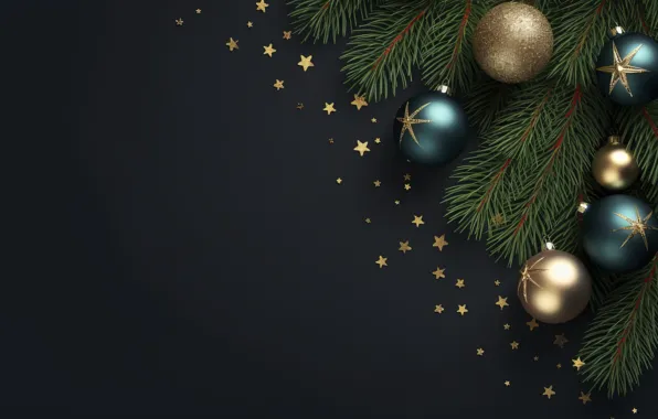 Picture decoration, the dark background, balls, New Year, Christmas, golden, new year, happy