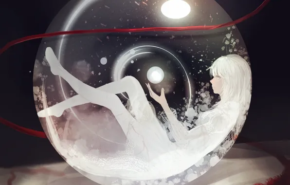 Girl, glare, blood, ball, art, tape, Anime, bubble