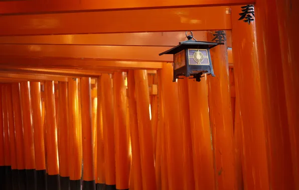 Posts, Japan, corridor, lantern, characters