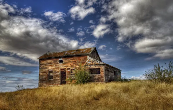 Field, the sky, landscape, house, HDR