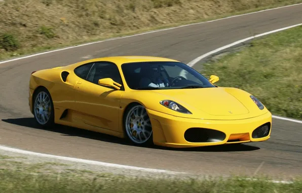 Picture road, yellow, turn, Ferrari, F430, Ferrari, supercar, the front