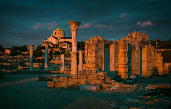 Picture the ruins, ruins, Museum, Hersonissos, Crimea, landscape, sunset