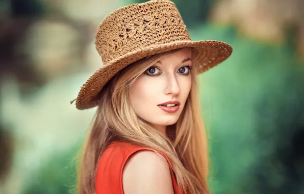 Background, portrait, hat, blonde, bokeh, Lods Franck, Perrine