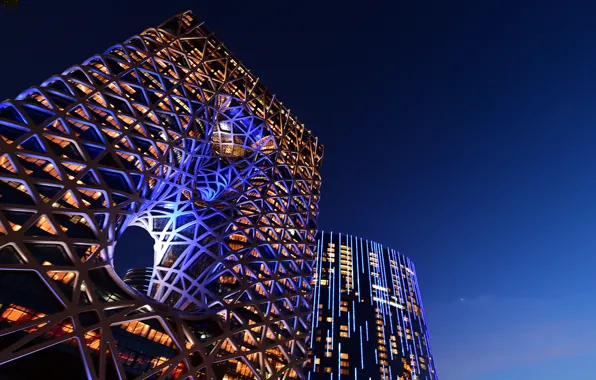 Night, Backlight, Line, Architecture, Skyscraper, Macau, Morpheus Hotel, Gothel