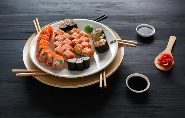 Table, sticks, Cup, plates, drink, sushi, seafood