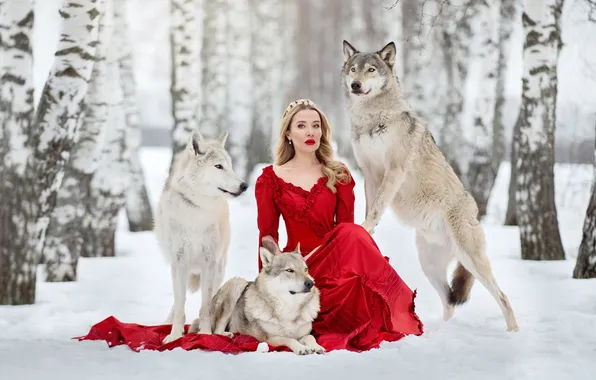 Winter, forest, white, look, girl, snow, nature, pose