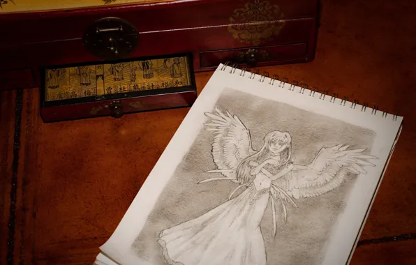 Figure, wings, angel, 156, Notepad, box