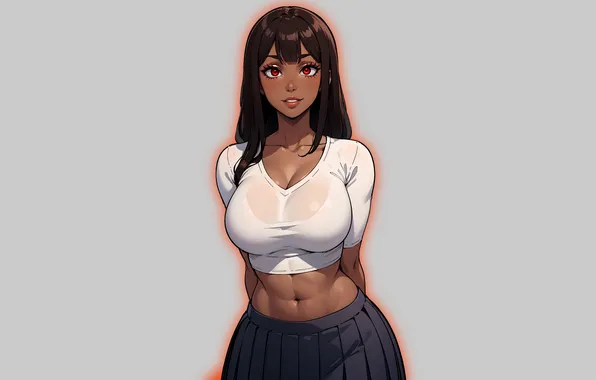 Dark, girl, hot, sexy, brown hair, boobs, anime, brown