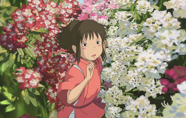 Flowers, anime, girl, spirited away, spirited away, Hayao Miyazaki, Chihiro