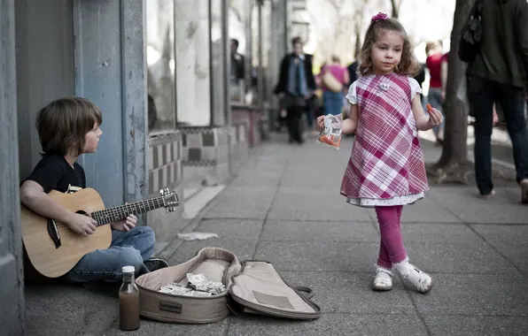 Picture street, guitar, the situation, boy, girl, musician