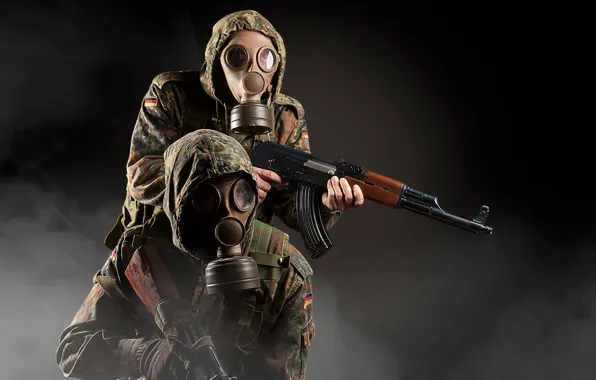 Picture weapons, background, machine, soldiers, gas mask, camouflage