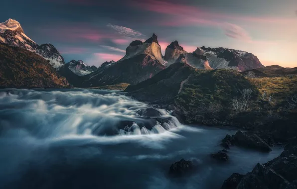 Mountains, shore, stream, pond, Andes, Patagonia