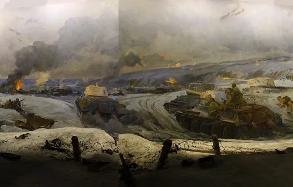 Picture Winter, Snow, War, Picture, Soldiers, Russian, Tanks, The second world war