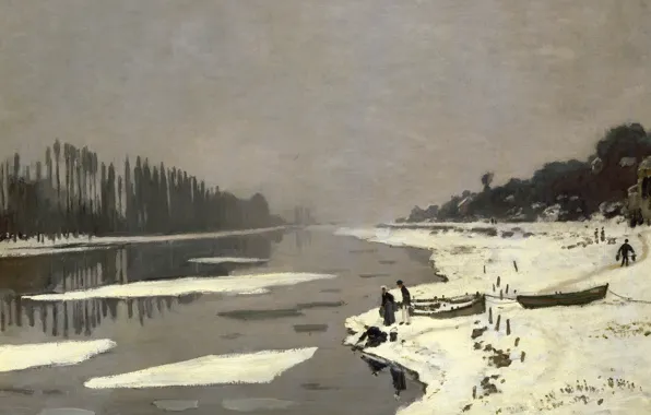 Landscape, picture, Claude Monet, Ice floes on the Seine at Bougival