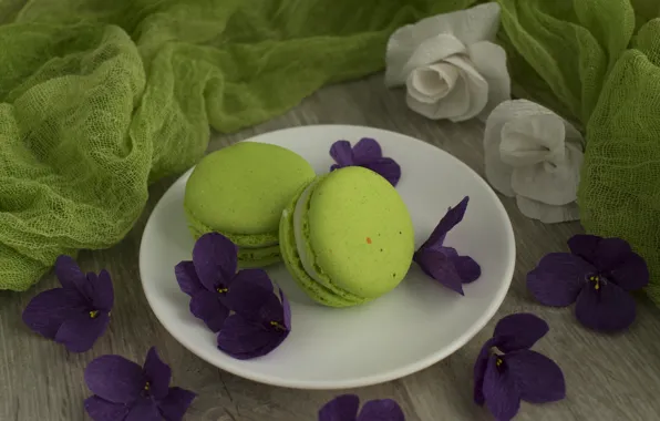 Flowers, cakes, violet, macaroon