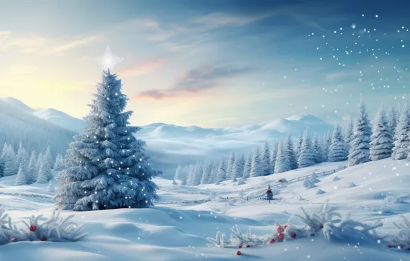 Winter, frost, forest, the sky, clouds, balls, snow, mountains