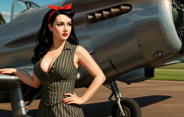 Girl, the plane, figure, art, wallpaper, girl, pin-up, art