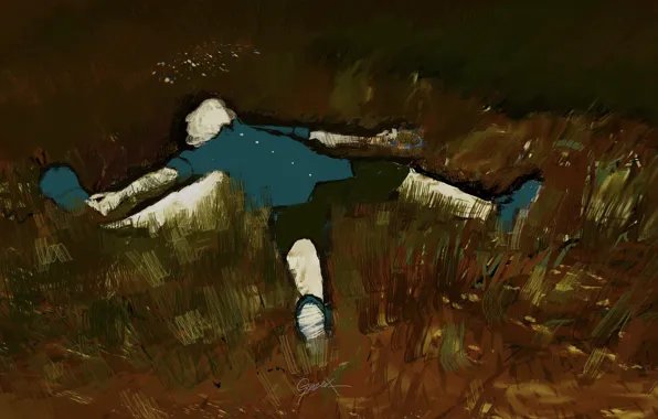 Grass, night, angel, fantasy, lies, halo in the hand