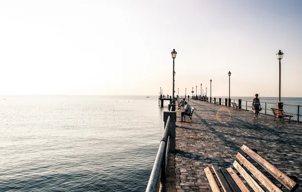 Sea, landscape, morning, promenade
