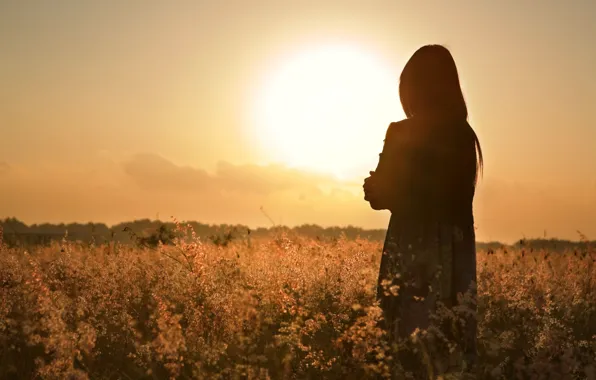 GIRL, FOREST, NATURE, GRASS, HORIZON, FIELD, SUNSET, DAL