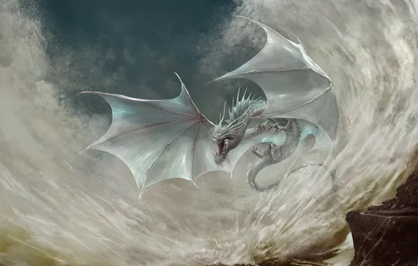 Dragon, White, Wings, Fantasy, Dragon, Art, Art, Fiction