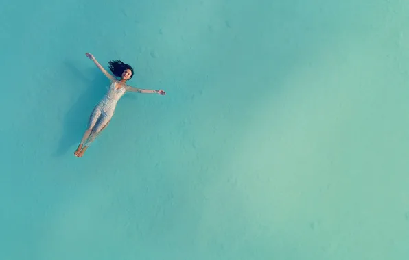 Picture girl, surface, calm, calm, blue, peace, water