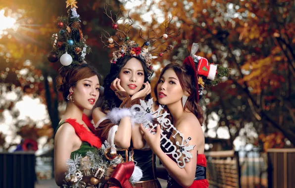 Girls, holiday, happy new year, merry christmas
