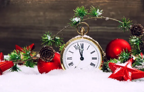 Picture stars, snow, watch, new year, snow, stars, merry christmas, clock